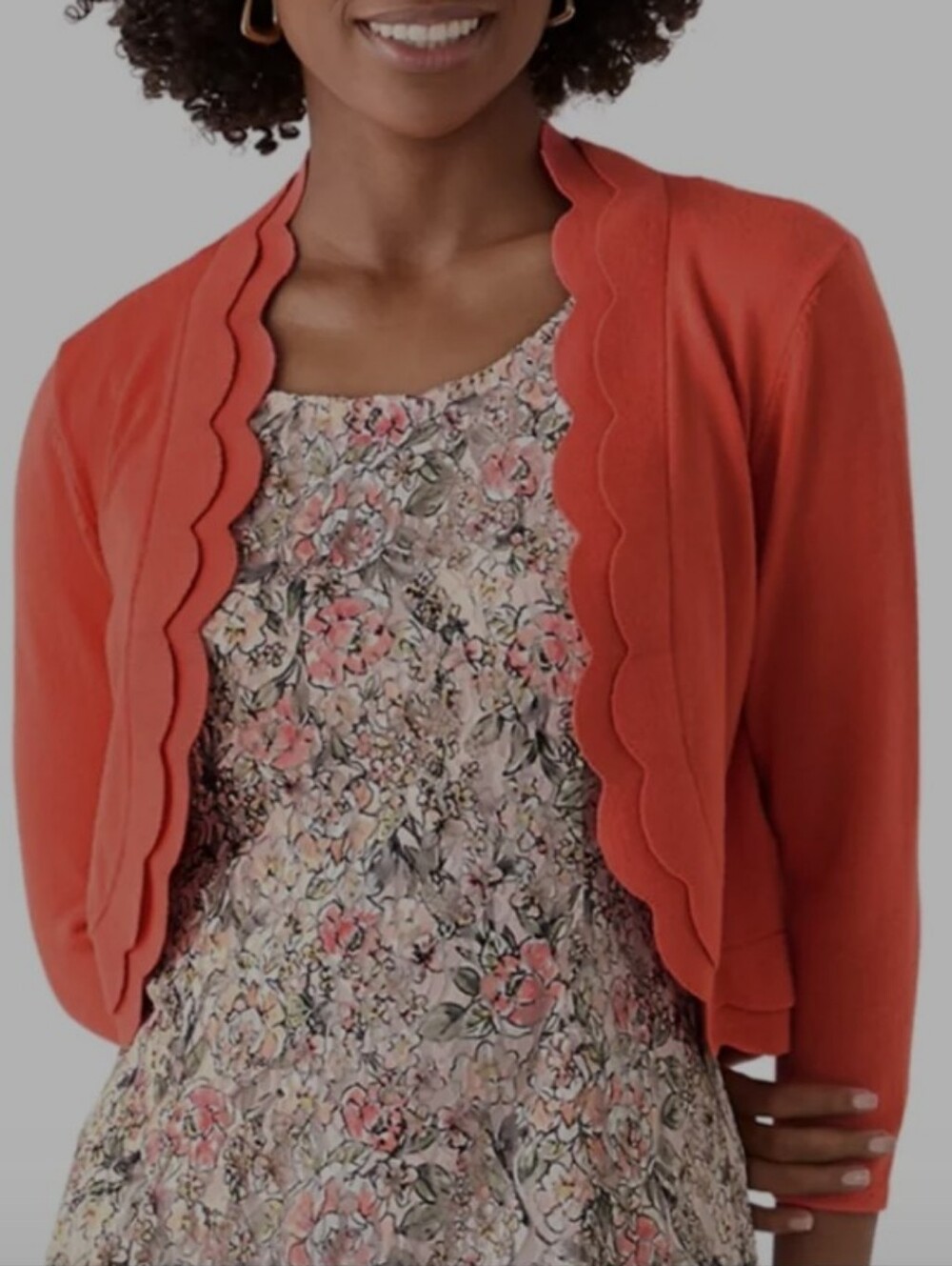 LAVIE Boneme cardigan ruffled coral open size M-L crocheted look very pr…